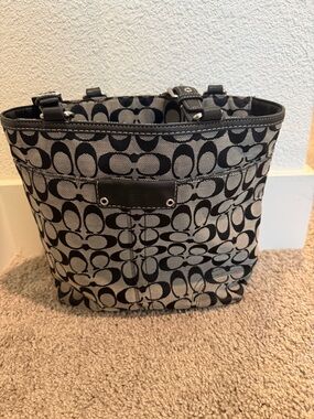 Coach Black and Gray Signature Jacquard Tote